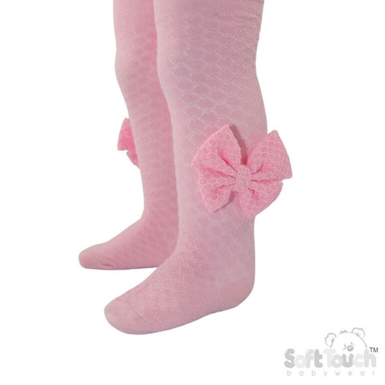 Baby Checked Bow Tights Pink