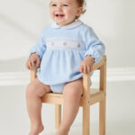 Teddy Smocked Romper Blue