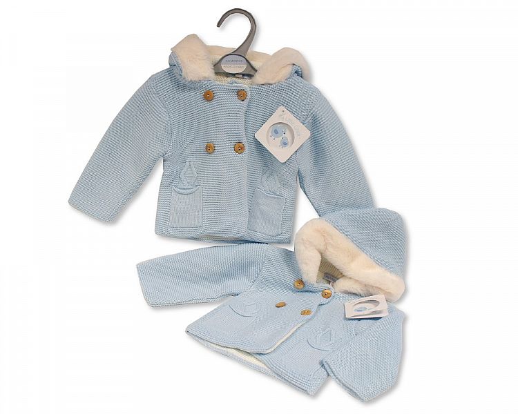 Baby Knitted Pram Coat Blue