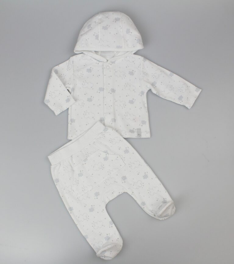 Baby Cotton Rib Jacket Set White